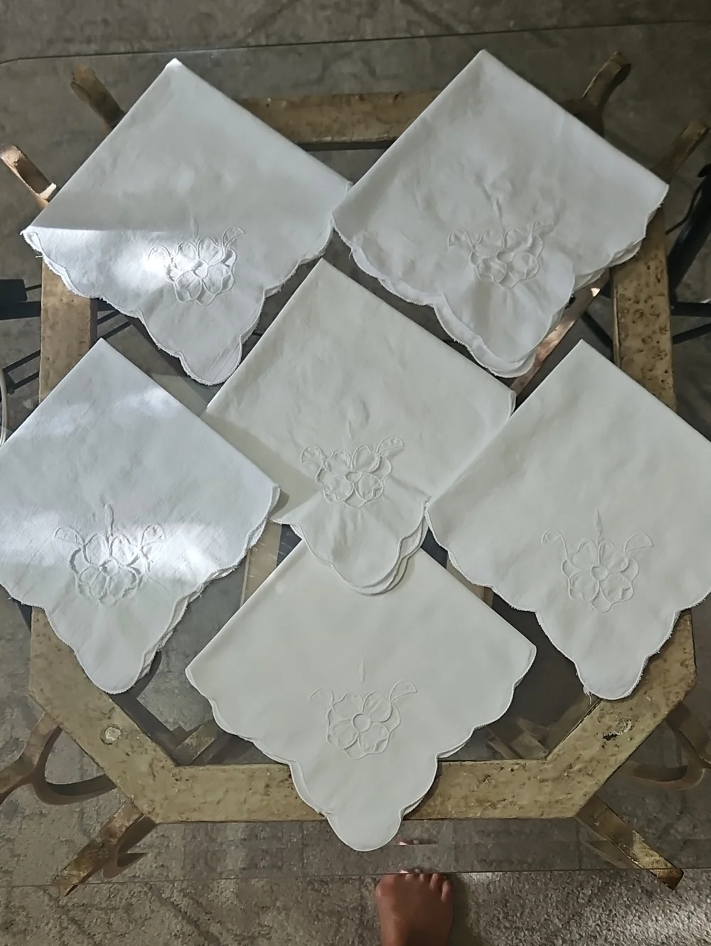 Embroidered White Cotton Cocktail Napkins - Set of 6